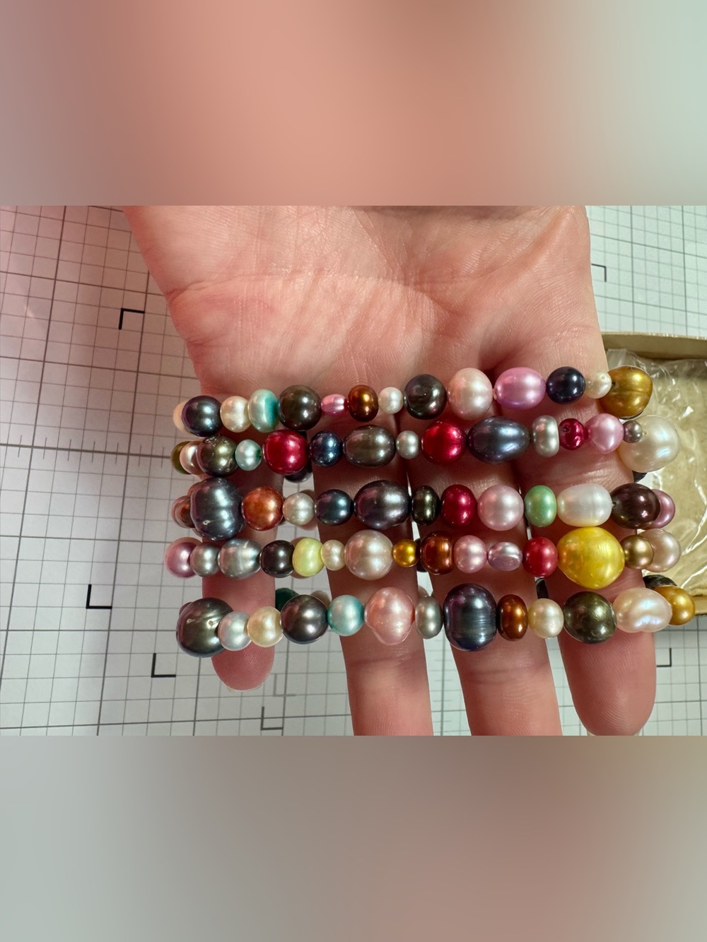 White & Multi-Color Freshwater Pearl Stretch Bracelet Set of 5